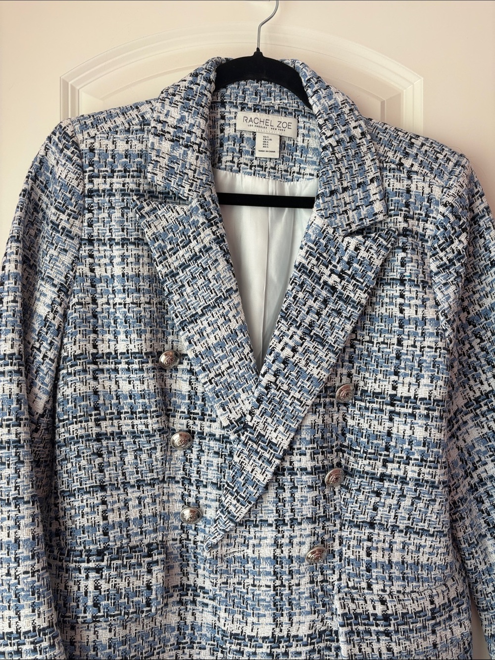 Rachel Zoe Navy and White Tweed Double-Breasted Blazer - Picture 4 of 9
